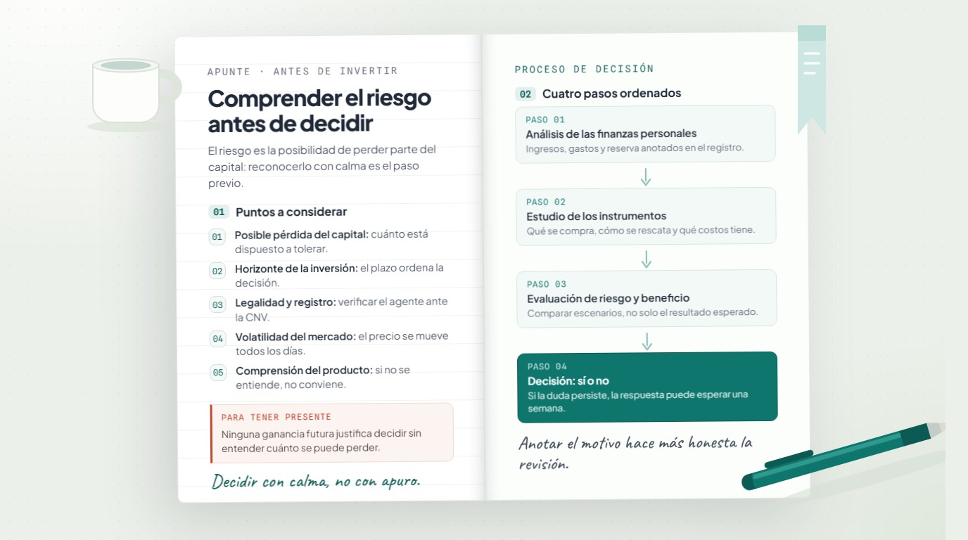 Apunte de revisión del riesgo de inversión con marcas de precaución